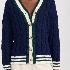 En Saison Blue and Green Cable Knit Cardigan